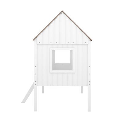Twin Size Low Loft Wood House Bed With Two Side Windows