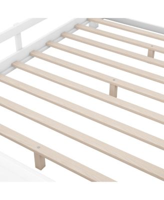 Wood Full Size Platform Bed With Built-In LED Light, Storage Headboard And Guardrail, White