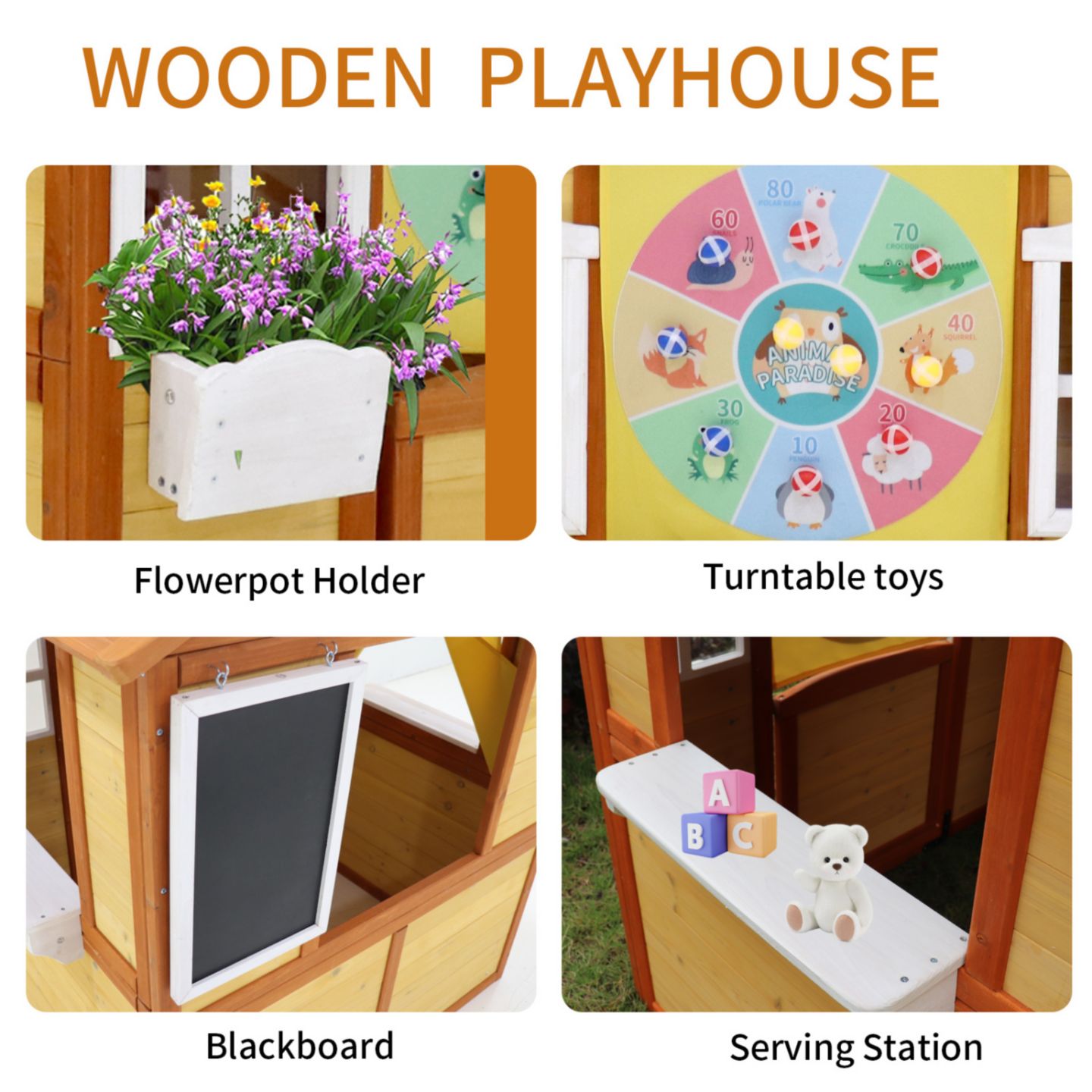 Детская игрушка Streamdale Furniture Outdoor Playhouse with Working Doors and Windows, Fir Wood, 39"L x 33.7"W x 50.9"H, Ages 3-8, цвет: Натуральный — фото 6
