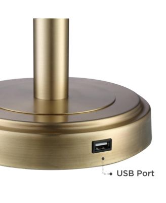 Camile Modern Table Lamps 25" High Set of 2 Brass Metal with USB Charging Port Oatmeal Drum Shade for Bedroom Living Room Bedside Desk