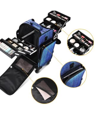 Soft Sided Rolling Makeup Train Case Cosmetic Organizer Trolley Artist
