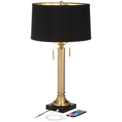 Wynne Traditional Table Lamp 30" Tall Warm Gold with USB Charging Port Black Drum Shade for Bedroom Living Room Bedside Nightstand