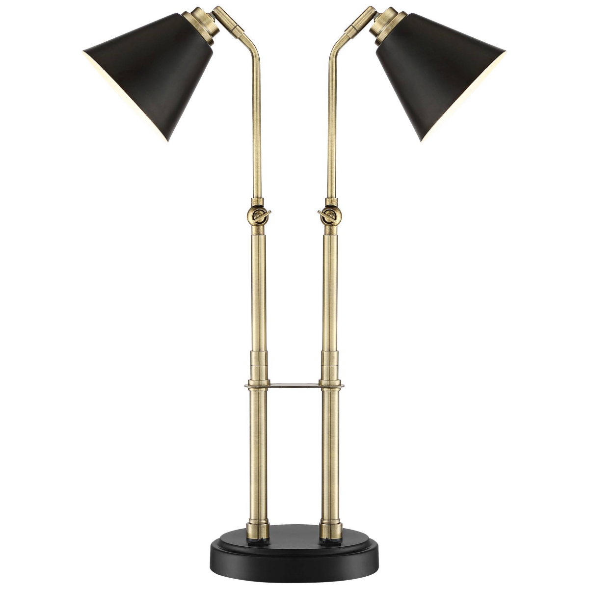 Possini Euro Design Sentry Mid Century Modern Desk Lamp High with Usb Charging Port Black BrassMetal Led Adjustable Cone Shade for Living Ro