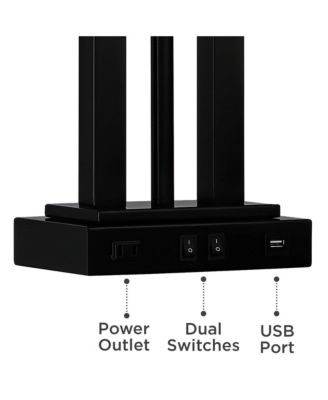 Deacon Modern Desk Table Lamp 26" High Black with USB and AC Power Outlet in Base LED Reading Light Oatmeal Shade for Office Desk