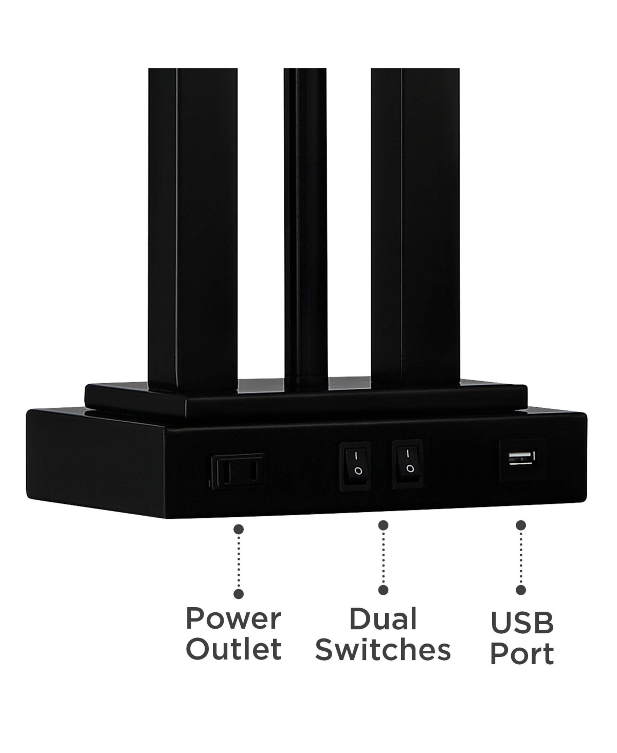 Deacon Modern Gooseneck Desk Lamp with Usb Charging Port and Outlet 26" High Led Black Metal Oatmeal Linen Fabric Shade for Living Room Bedroom House