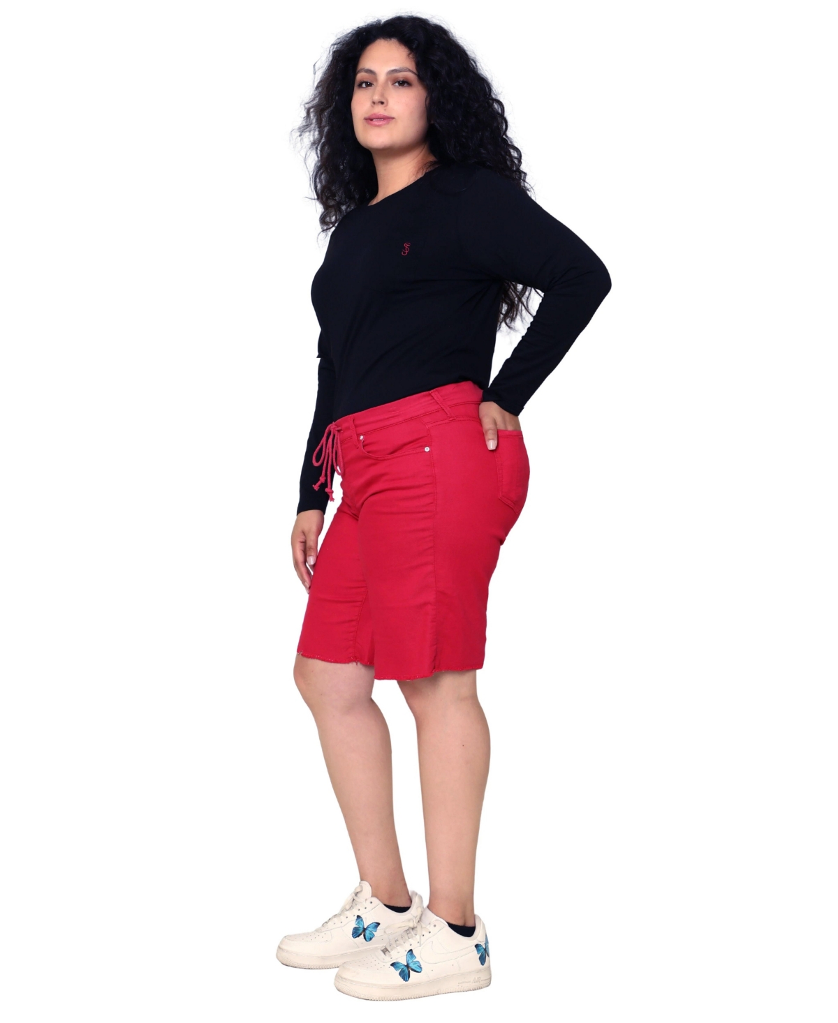 Plus Size Color Mid Rise Easy Fit Shorts - Rose red
