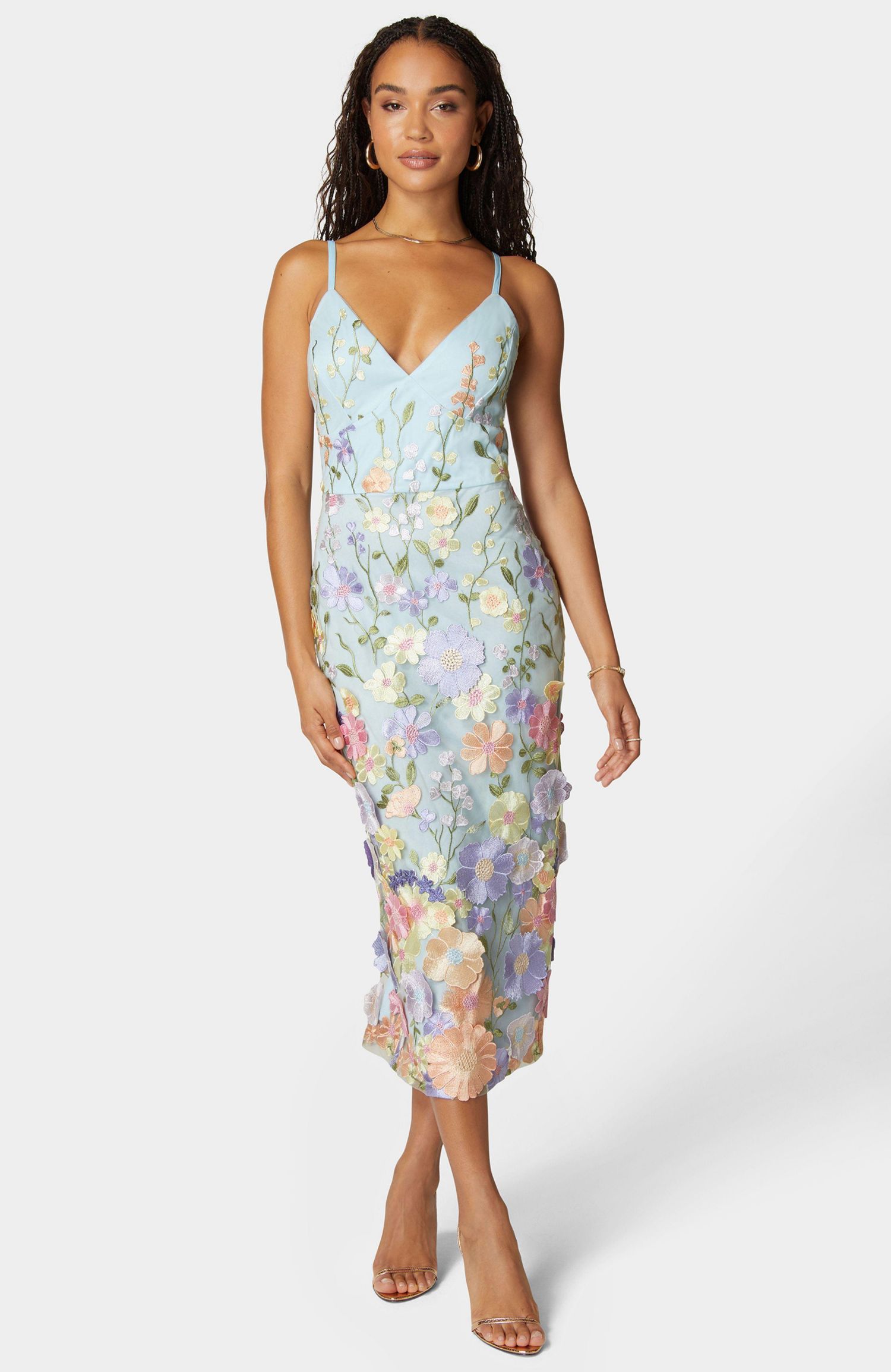 Women's Floral Embroidered Midi Dress