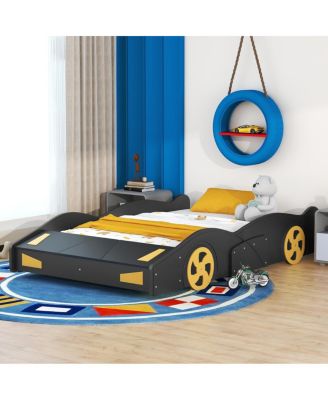 Full Size Race Car-Shaped Platform Bed With Wheels And Storage