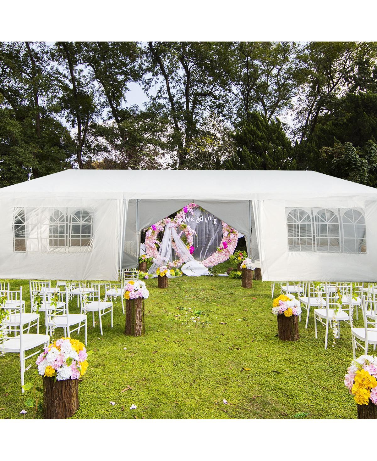 Slickblue 10 x 30 Feet Outdoor Canopy Tent with 6 Removable Sidewalls and 2 Doorways-White