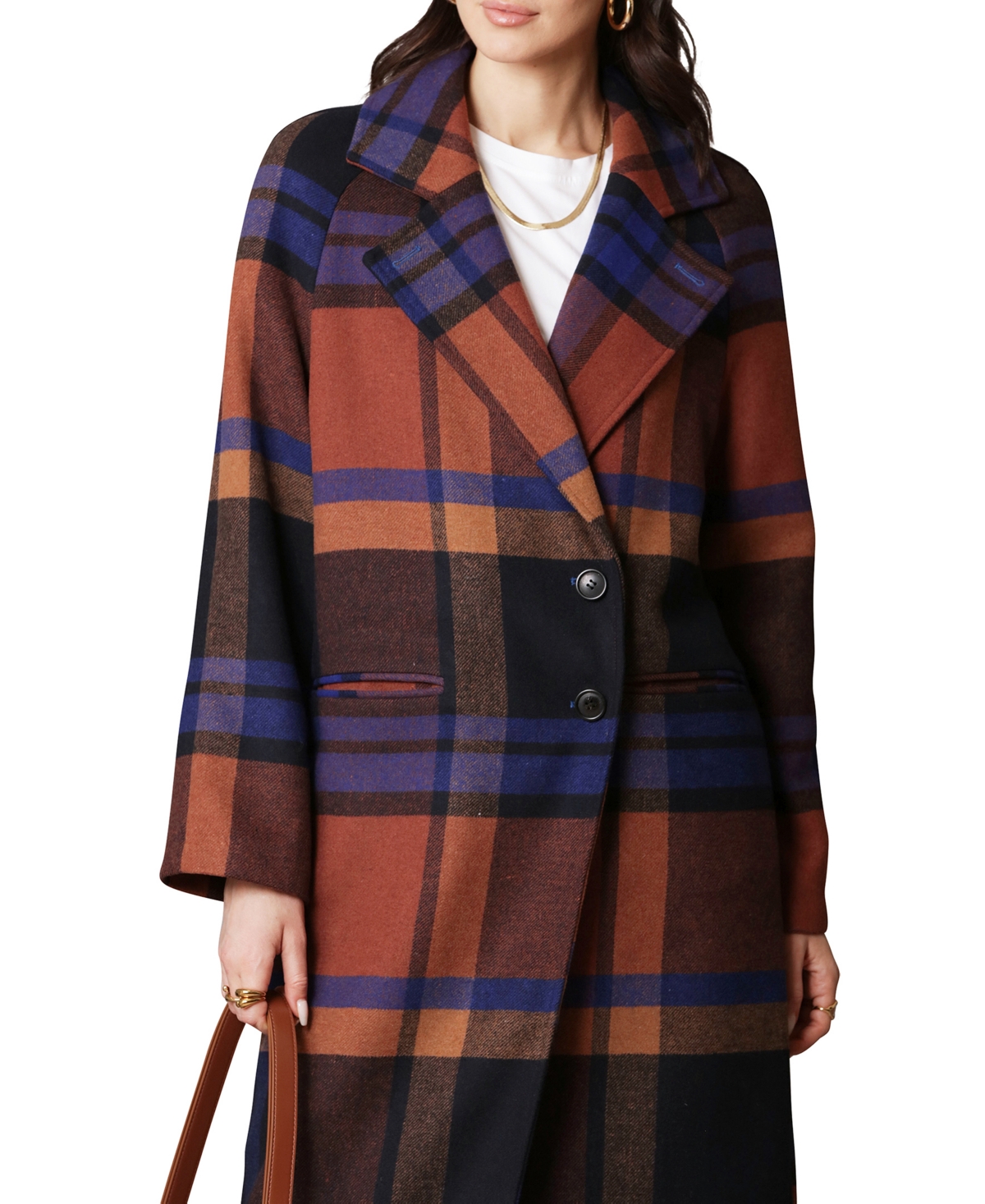 Avec Les Filles Women's Double-Breasted Walker Coat -Rust Plaid