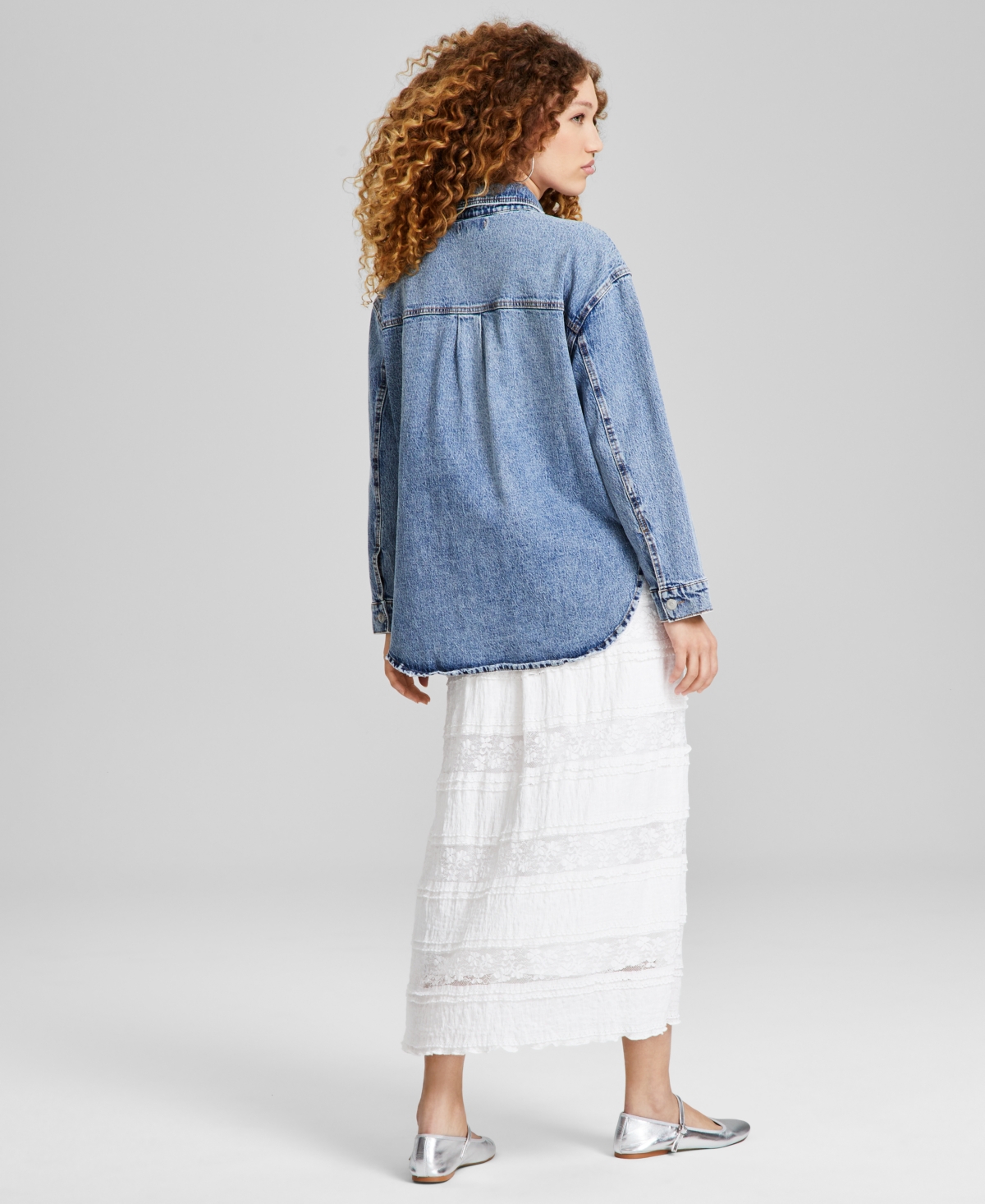 And Now This Women's Oversized Western Snap-Front Denim Shirt, Created for Macy's