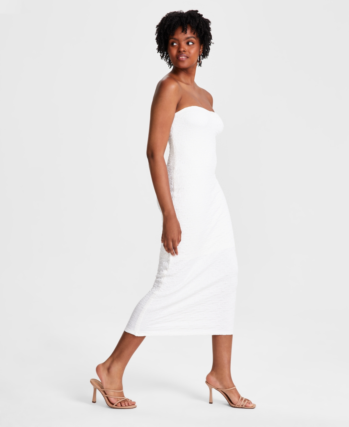 Bar Iii Women's Strapless Textured Knit Midi Dress, Created for Macy's