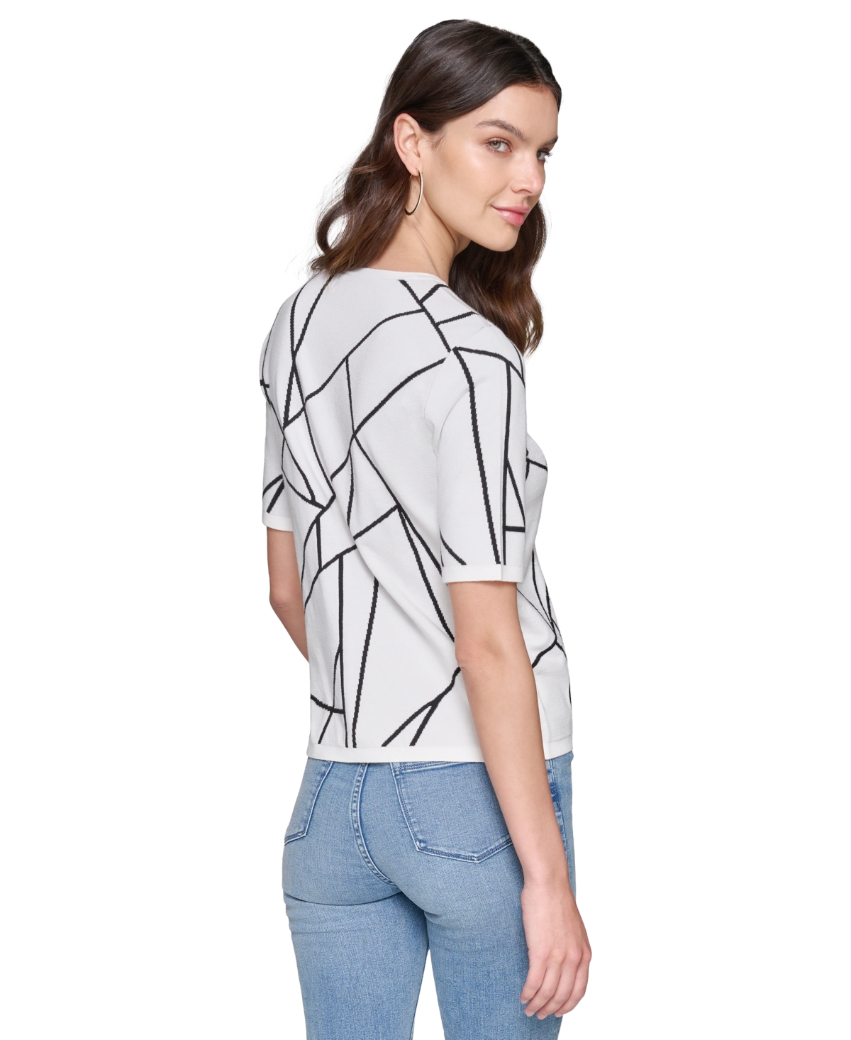 Karl Lagerfeld Paris Women's Geo-Print Sweater - Soft White  Black