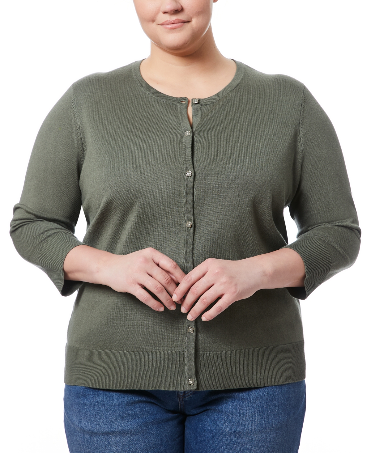 Melissa Paige Plus Size Novelty-Button 3/4-Sleeve Cardigan Sweater