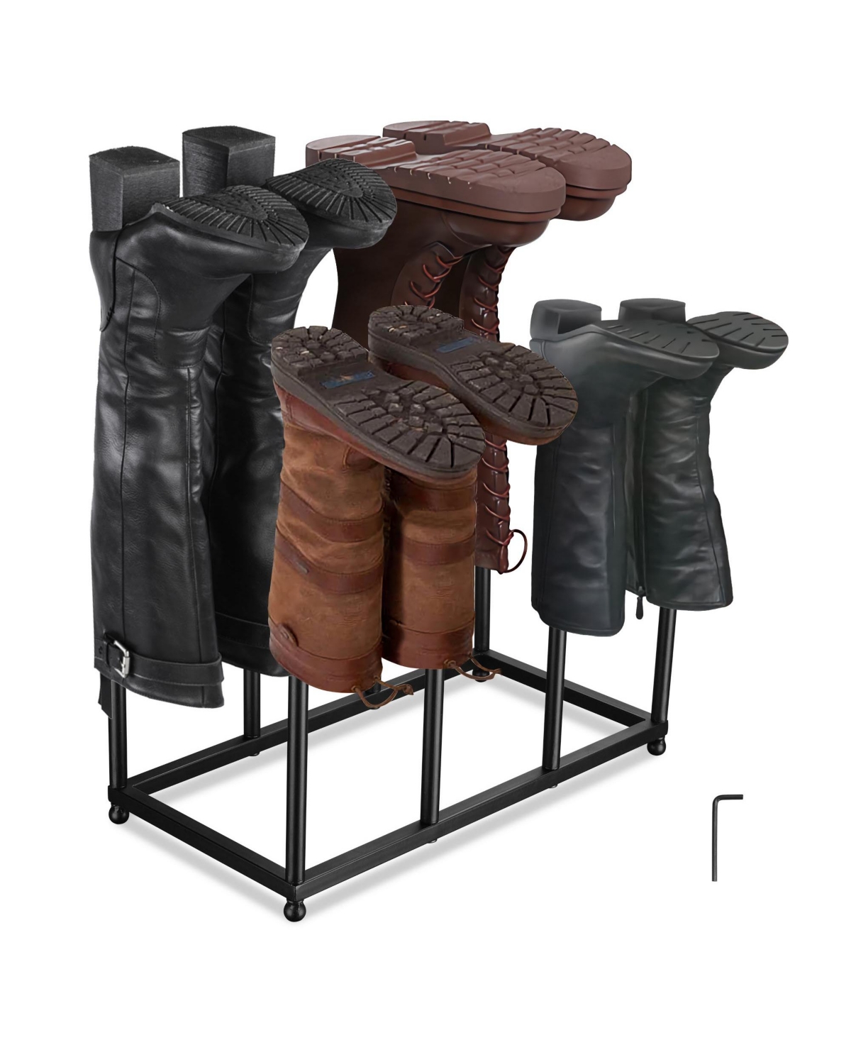 4 Pair Boot Rack Black Metal Free Standing Shoe Storage Organizer Closet Shelf Holds 4 Pairs for Tall Boot, Rain Boot, Knee-High Maintain Boot