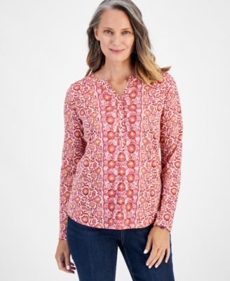 Style & Co - Women's Cotton Printed Split-Neck Blouse
