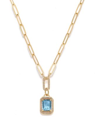 Citrine (2-1/5 ct. t.w.) & White Topaz (5/8 ct. t.w.) Framed Paperclip Link 18" Pendant Necklace in 14k Gold-Plated Sterling Silver (Also in Sky Blue Topaz, Onyx & Amethyst)