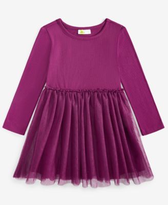 Epic Threads - Toddler Girls Long-Sleeve Ribbed Glitter-Tulle Dress