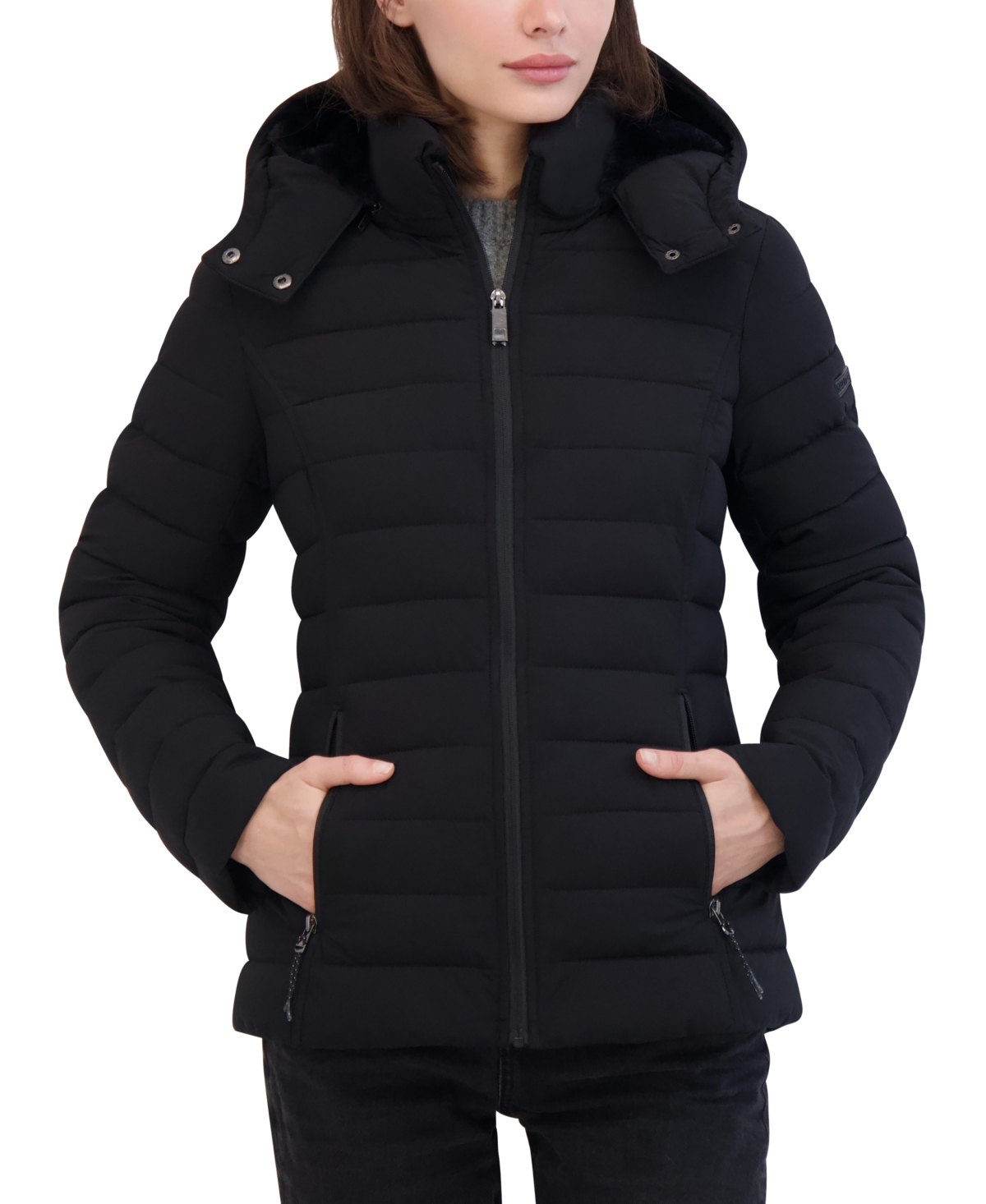 Nautica Women's Faux-Fur-Trim Hooded Packable Puffer Coat