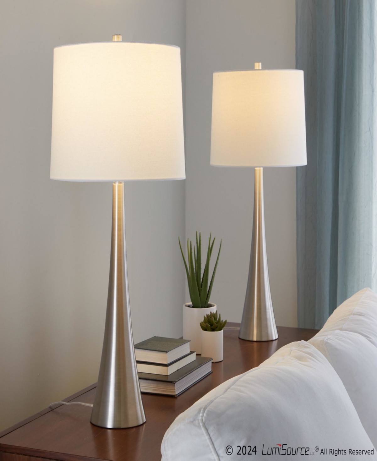 Lumisource Diana 29" Contemporary Metal In Brushed Nickel,white Linen