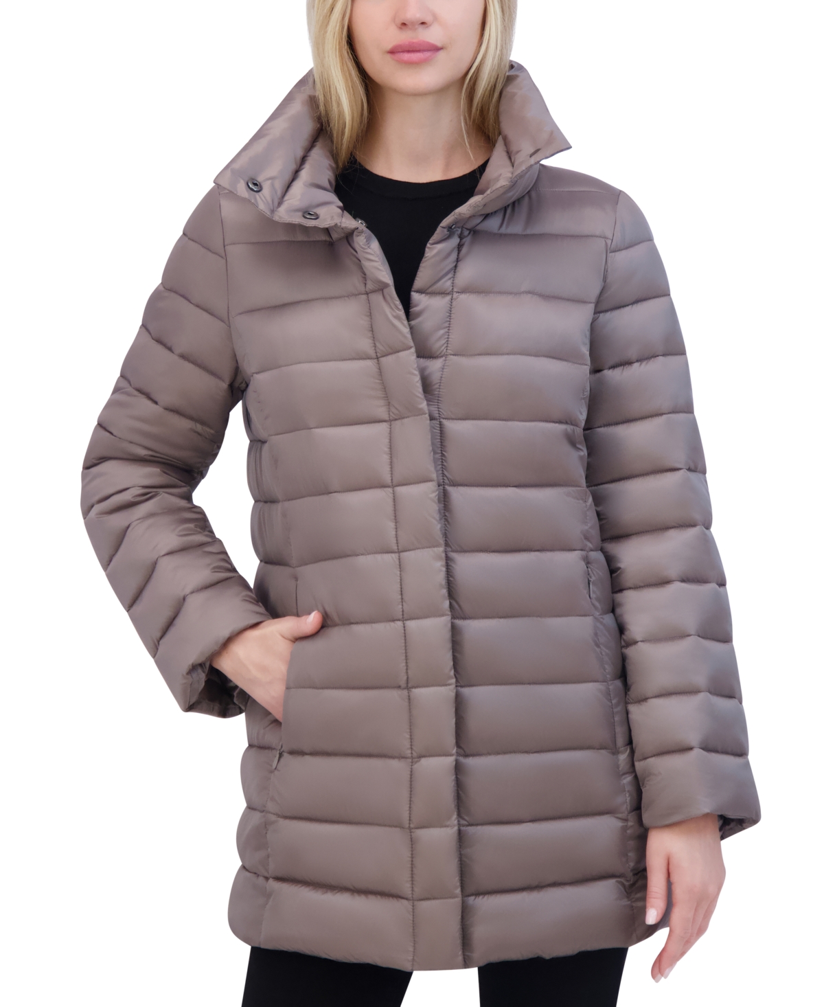 Women's Shine Collared Packable Puffer Coat - Pewter