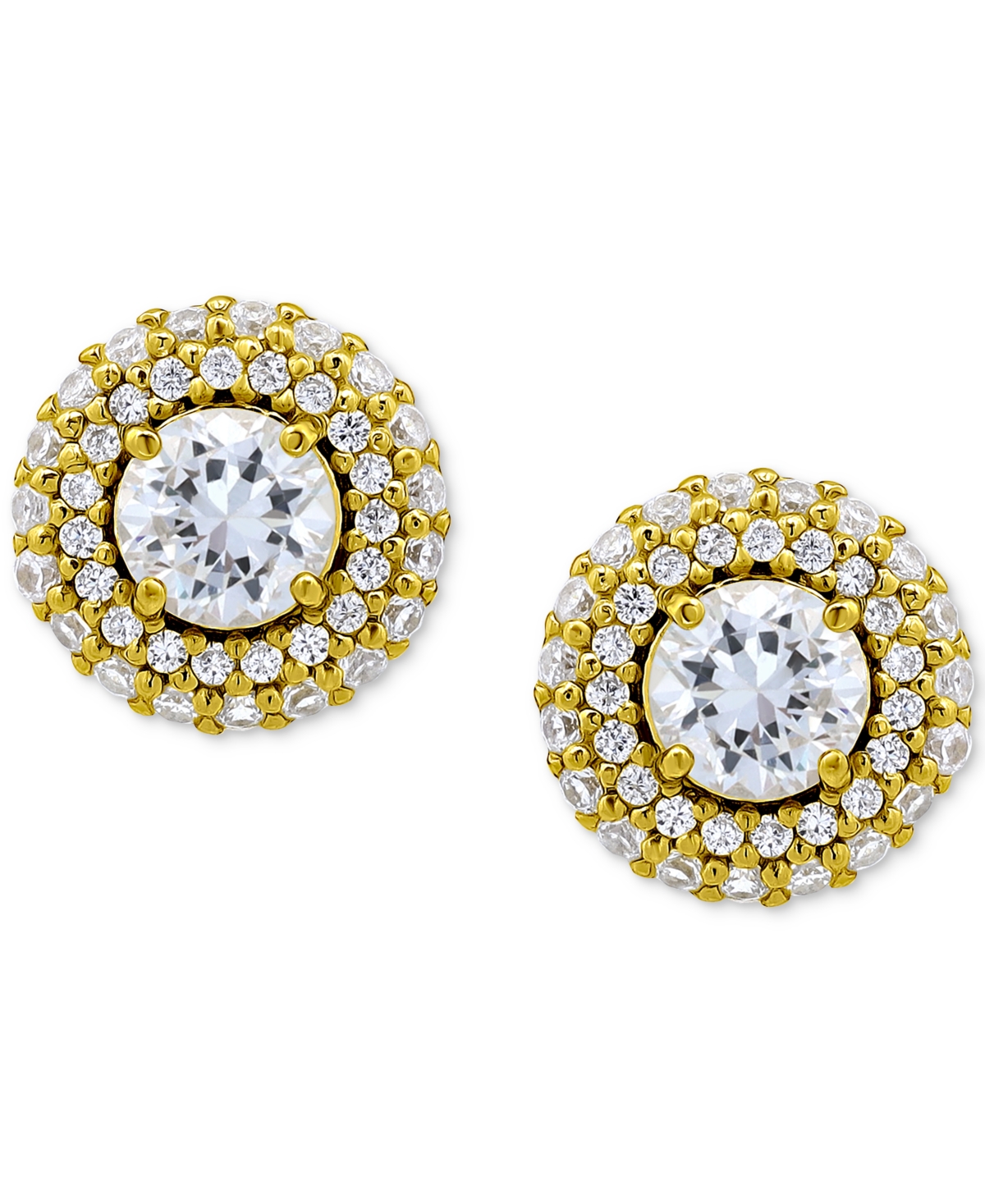 Giani Bernini Cubic Zirconia Double Halo Stud Earrings in 18kPlated Sterling Silver, Created for Macy's - Gold