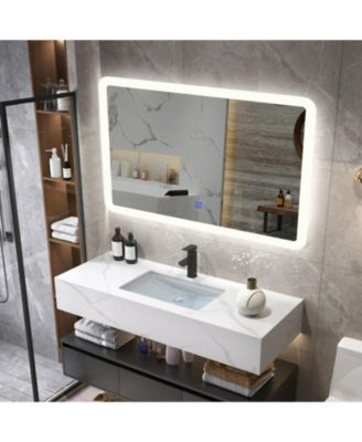 LED Wall-mounted Bathroom Rounded Arc Corner Mirror with Touch