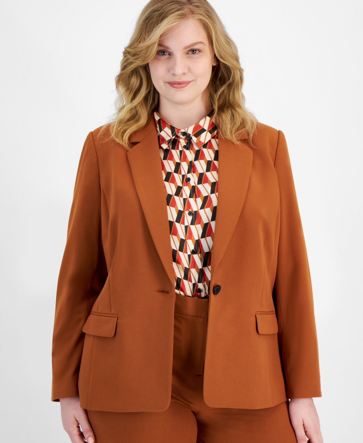 Tahari Asl Plus Size Notched Collar One-Button Blazer -Black Multi