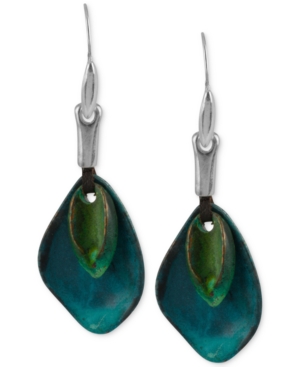 image of Robert Lee Morris Soho Silver-Tone Layered Sculptural Patina Drop Earrings
