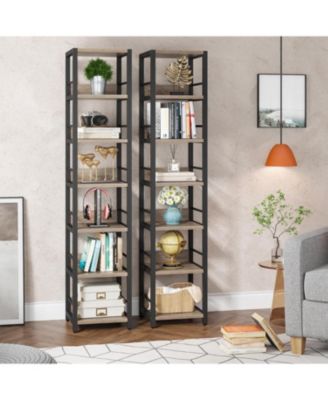 6-Tier Corner Shelf Set of 2, 75 Inch Tall Narrow Bookshelf Storage Rack, Etagere Shelves Display Stand for Small Spaces, Rustic Open Bookcase Square Shelf Tower for Living Room Bathroom