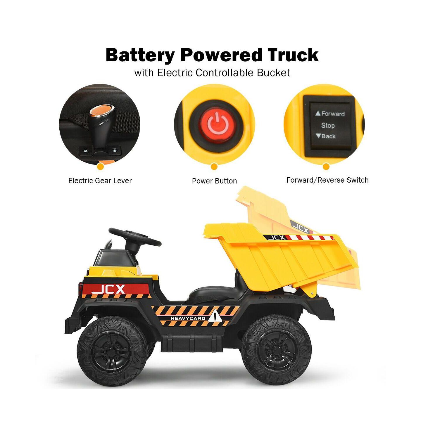 Детская игрушка SUGIFT 12V Kids Ride On Dump Truck with Electric Bucket and Dump Bed, цвет: Жёлтый — фото 6