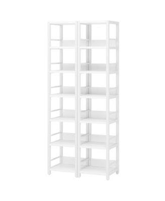 6-Tier Corner Shelf Set of 2, 75 Inch Tall Narrow Bookshelf Storage Rack, Etagere Shelves Display Stand for Small Spaces, Rustic Open Bookcase Square Shelf Tower for Living Room Bathroom
