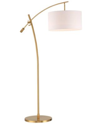 Raymond Modern Arc Floor Lamp 69" Tall Warm Gold Adjustable Boom Arm White Linen Drum Shade for Living Room Reading Office House