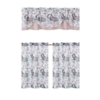 Rooster Toile Complete 3 Pc Cafe  Kitchen Curtain Tier And Valance Set