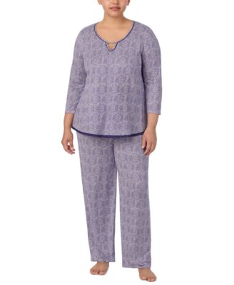 Ellen Tracy - Plus Size 2-Pc. Printed 3/4-Sleeve Pajamas Set