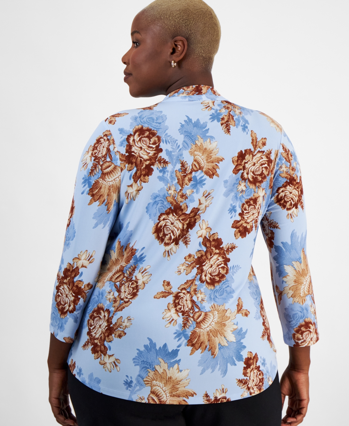 JM COLLECTION PLUS SIZE VINTAGE ENCHANTMENT V-NECK TOP, CREATED FOR MACY'S 