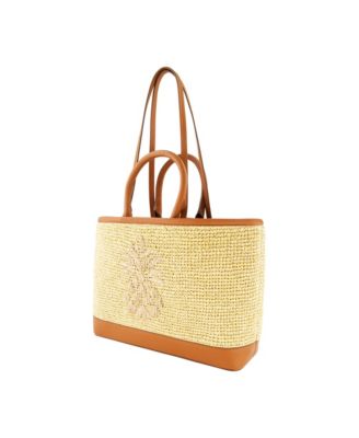 Leather Trim Raffia Tote with pouch