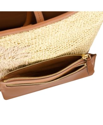 Leather Trim Raffia Tote with pouch