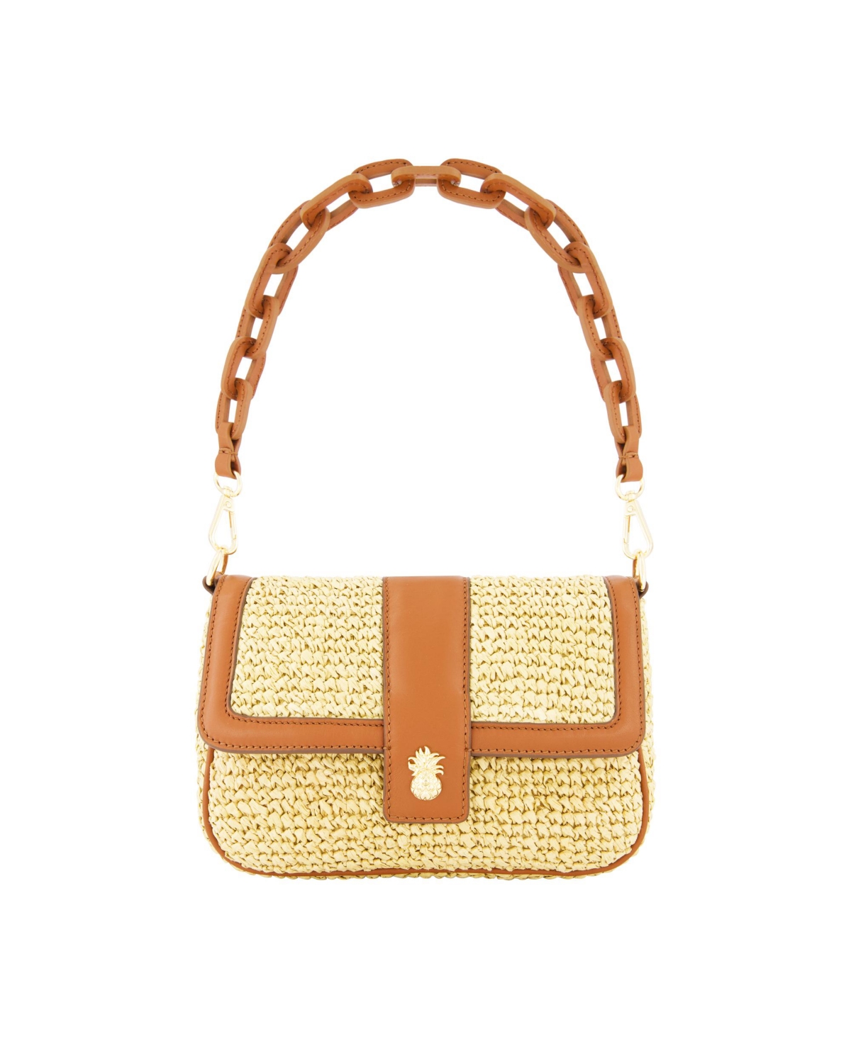Raffia Flap Bag with Double Leather Strap - Multi