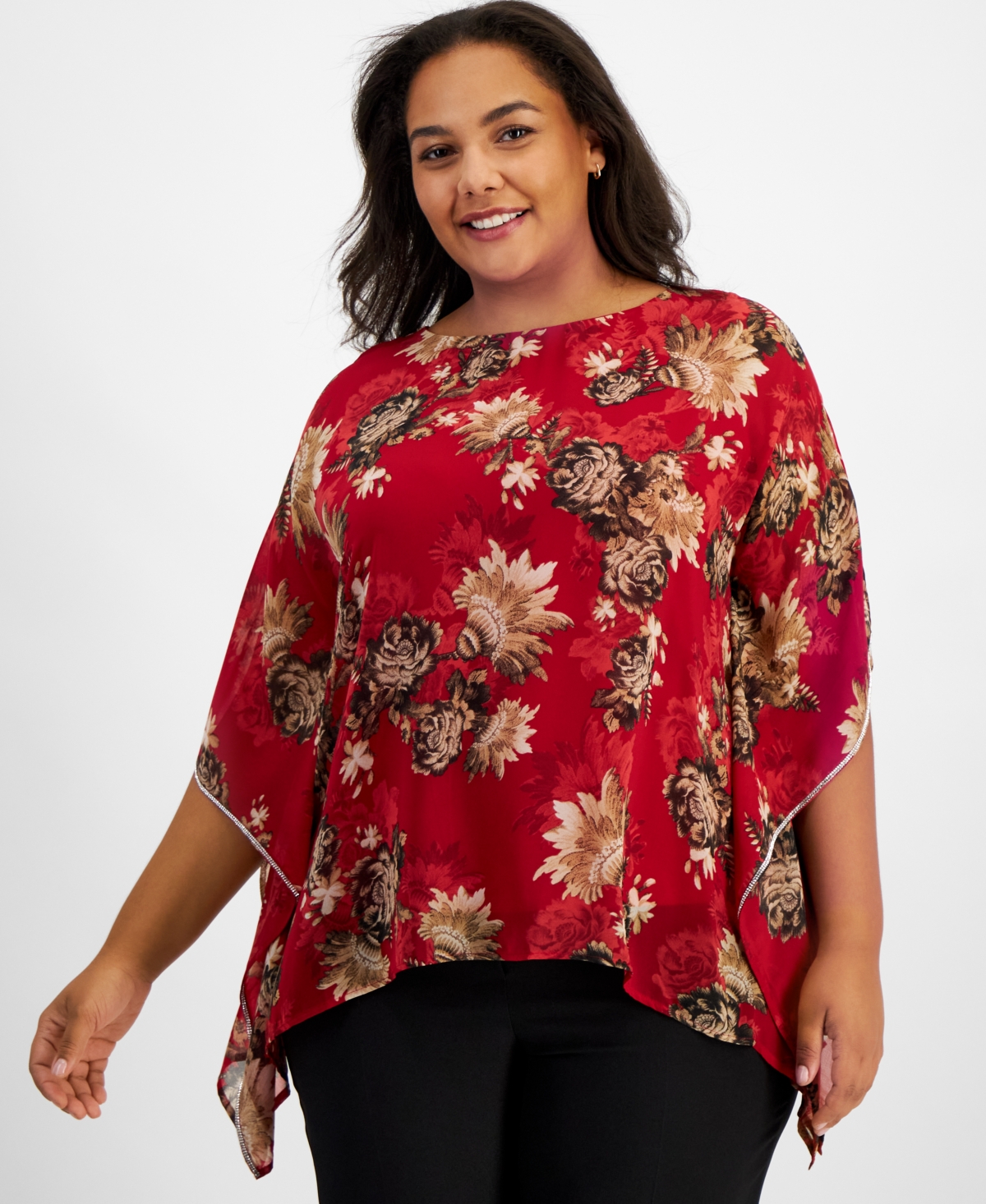 JM COLLECTION PLUS SIZE EMBELLISHED CHIFFON PONCHO, EXCLUSIVELY AT MACY'S 