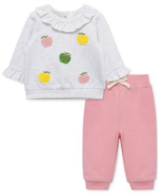 Little Me - Baby Girls 2-Pc. Tufted-Chenille Apples Sweatshirt & Sweatpants Set