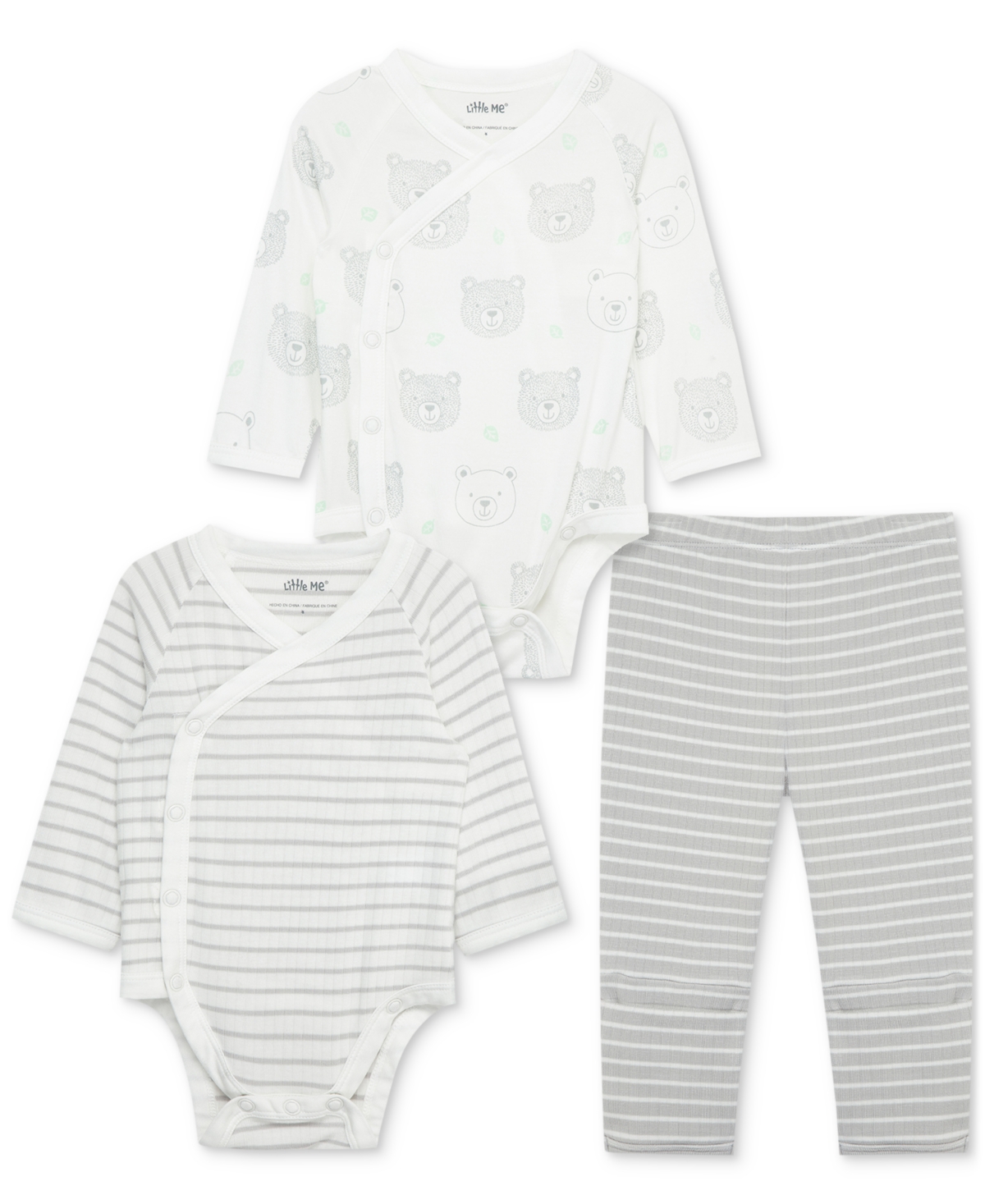 Shop Little Me Baby Bears Bodysuits & Striped Pants, 3 Piece Set In White