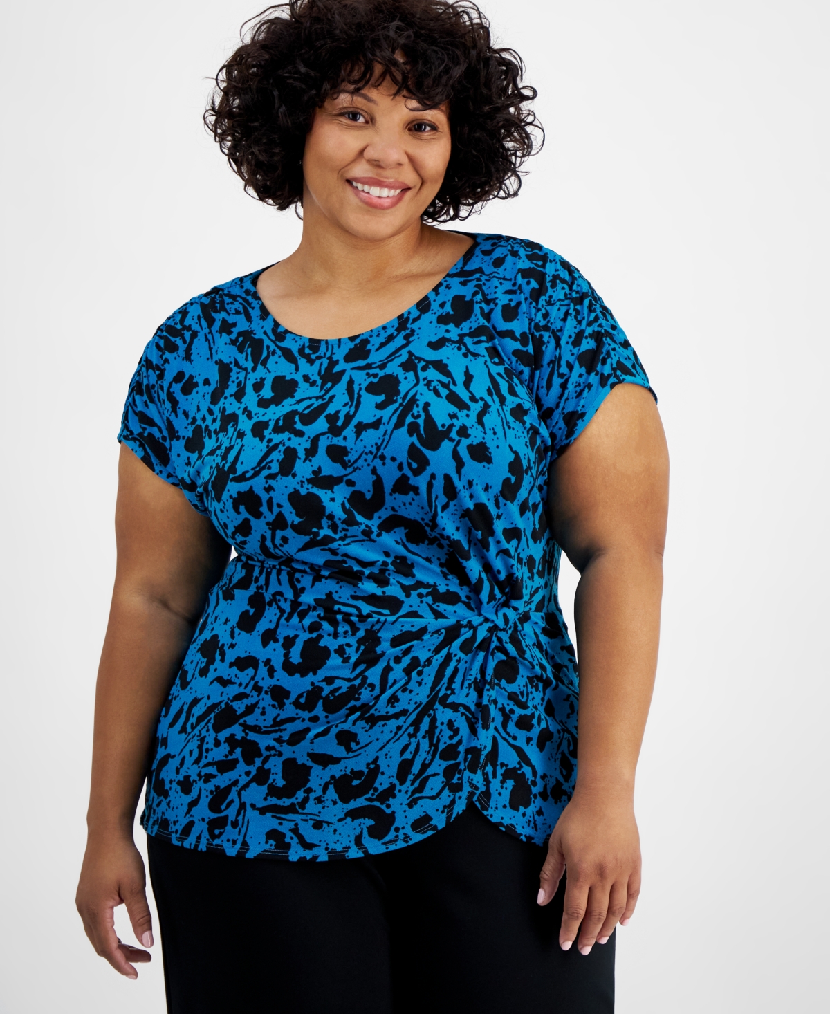 I.n.c. International Concepts Plus Size Printed Gathered Top, Created for Macy's