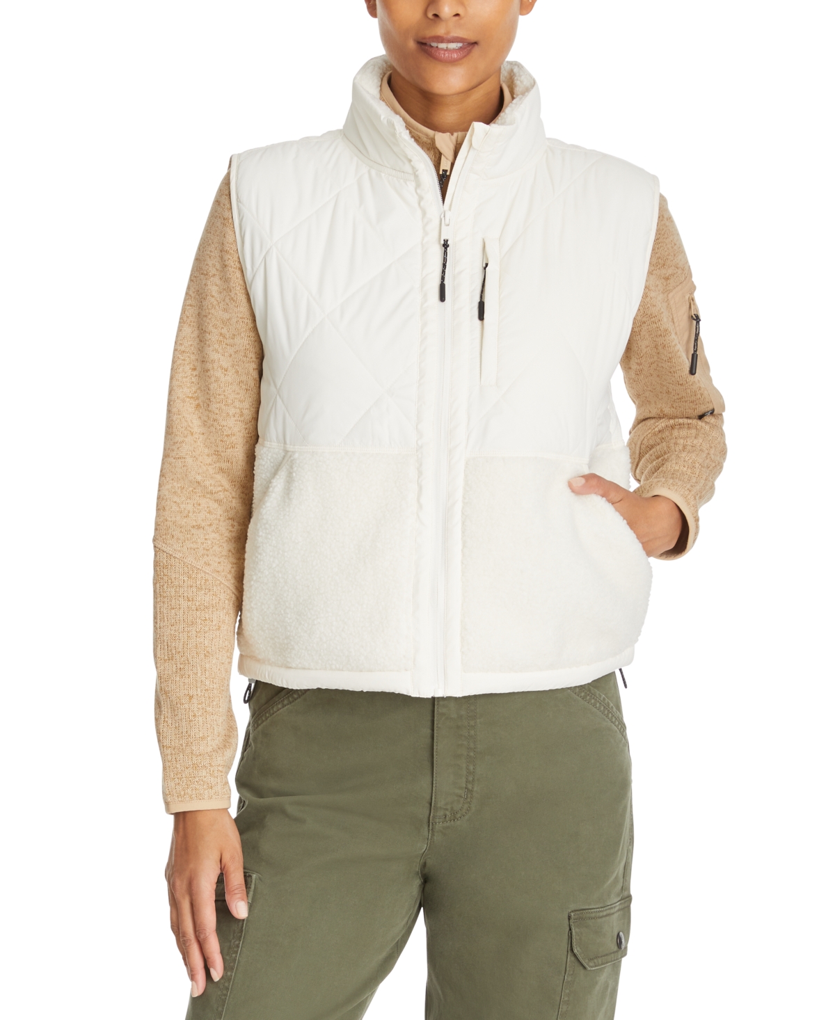 Women's Mixed-Media Zip-Front Campfire Vest - Gardenia
