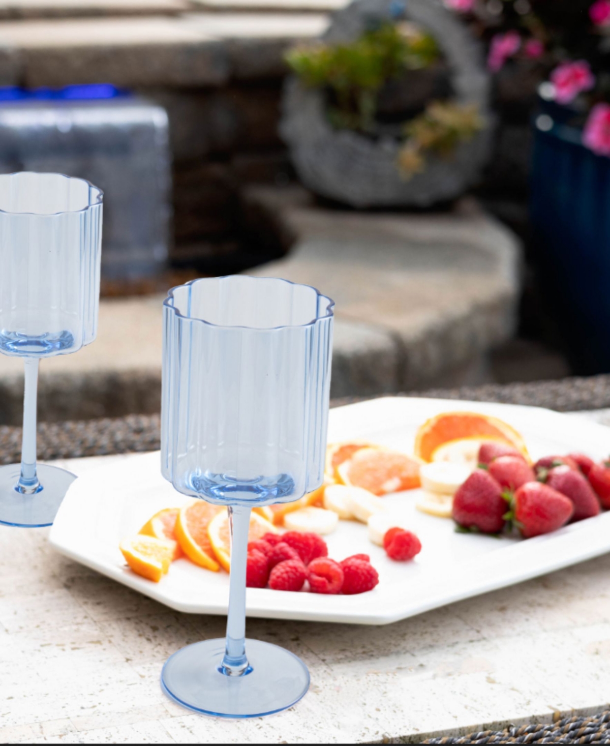 Jeanne Fitz Scalloped Rim Fluted Wine Glass, Set Of 4, 12oz In Light Blue