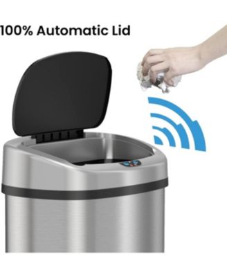 Stainless Steel Oval Sensor Trash Can with AbsorbX Odor Filter and AC Adapter, 13 Gallon Silver