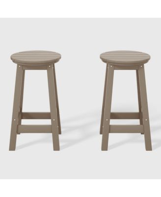 24" HDPE Outdoor Patio Round Counter Height  Stool Set of 2