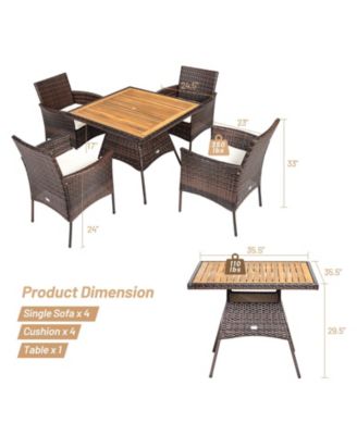 5 Pieces Wicker Patio Dining Set with 4 Armrest Chairs