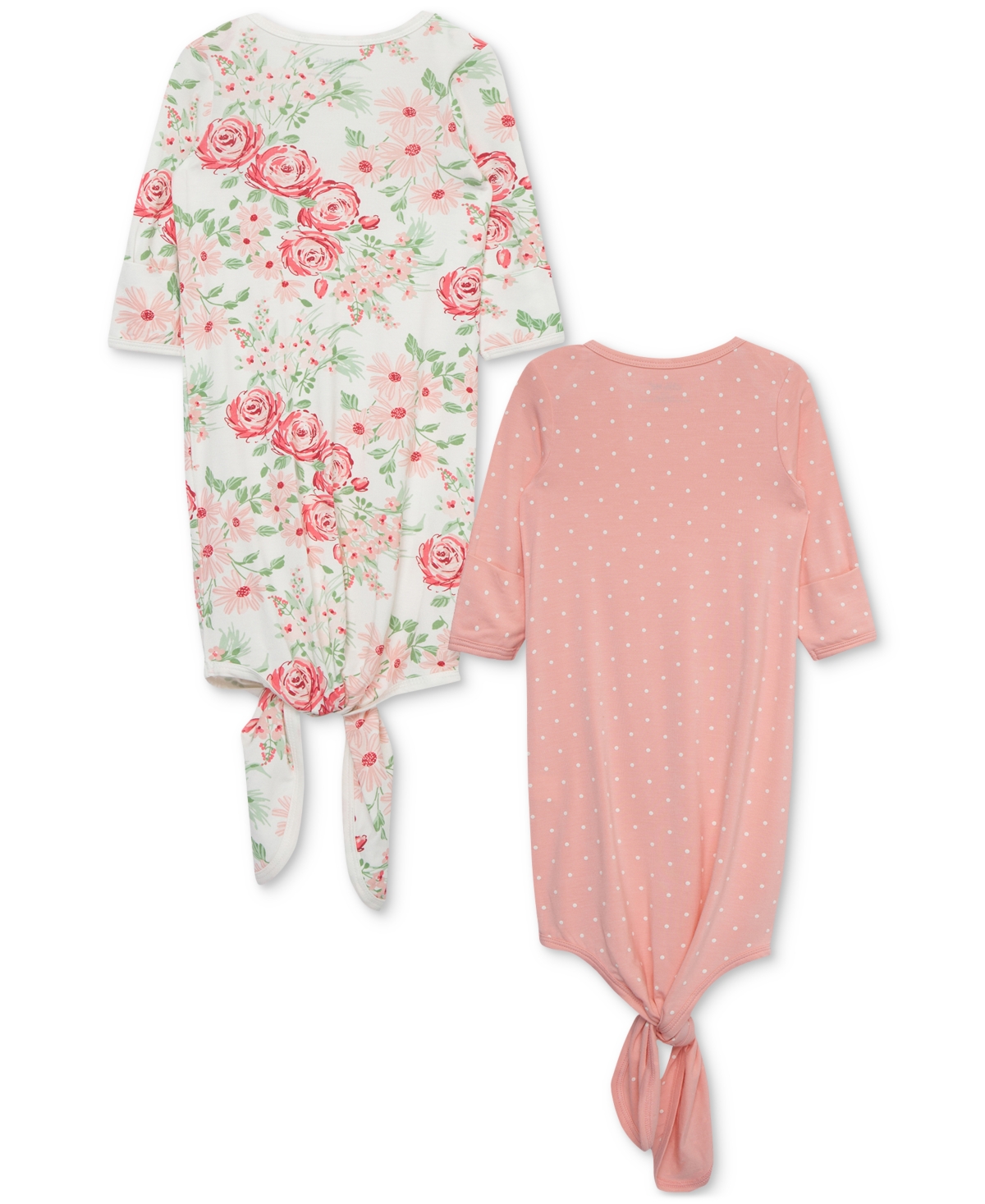 Shop Little Me Baby Girls Floral-print & Dot-print Knotted Gowns, Pack Of 2 In Pink