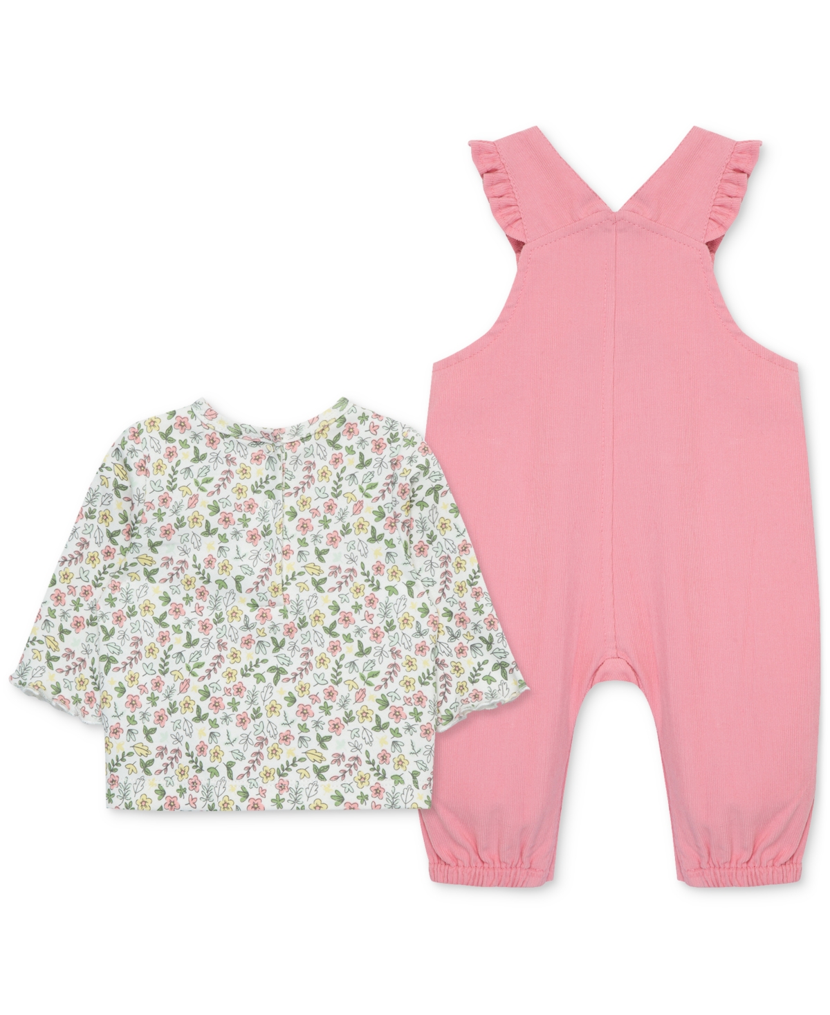Little Me Baby Girls Cotton Ditsy Floral Top & Ruffled Overalls Set